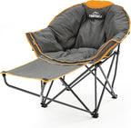 OUTDOOR LIVING SUNTIME Oversized Padded Comfy Camping Chair with Removable Footrest， Weight Capacity 400 LBS, Heavy Duty Moon Round Leisure Folding Chair for Camping, Hiking, Carry Bag, Orange