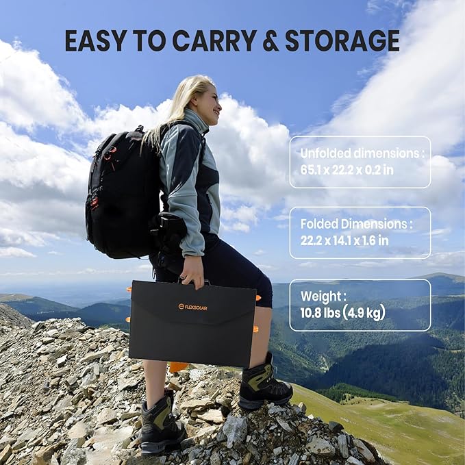 FlexSolar 120W Portable Solar Panel for 300/500/1000/1500W Power Station,IP67 Waterproof Folding Solar Charger with USB C&2 USB A&18V DC Output Charge Generator,Cell Phones,Power Bank,12V Car Battery