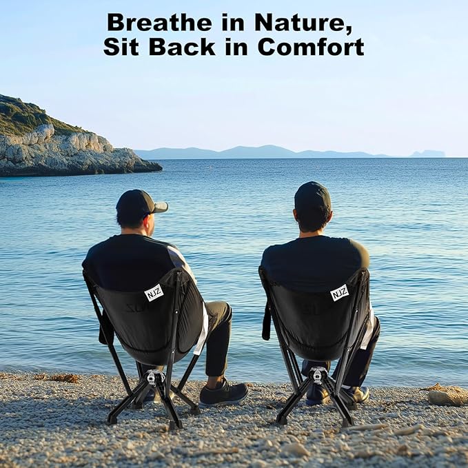 Compact Camping Chair, Portable Comfortable Camping Chair for Adults - 600 LBS Capacity Sturdy Camping Folding Chair with Quick Setup & Carry Bag Compact Camp Chair (Black)