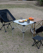 iClimb Lightweight Stable Alu. Folding Square Table Roll Up Top with Carry Bag for Camping Picnic Backyards BBQ Camp Kitchen (Silver, M)