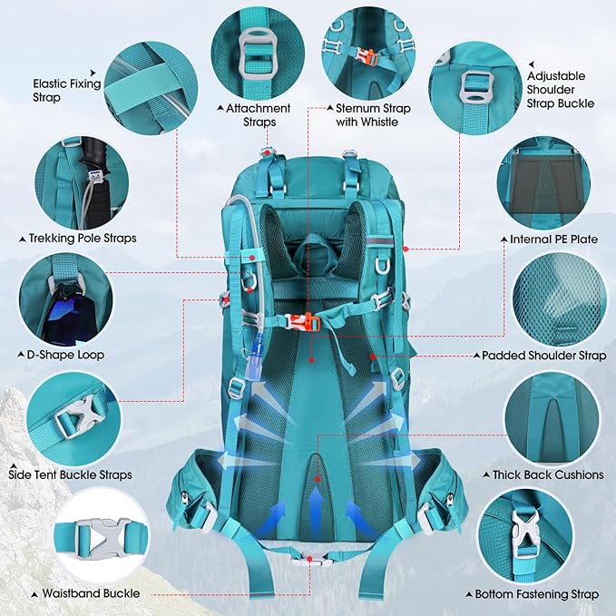 IGOLUMON 60L Hiking Backpack Waterproof Camping Backpack with Rain Cover Large Lightweight Backpacking Backpack for Men Women