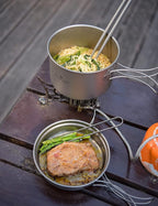 Boundless Voyage Outdoor Titanium Pot with Pan Set with Collapsible Folding Handle for Outdoor Camping Cooking Hiking Backpacking Portable Cookware