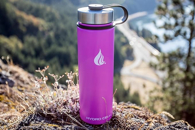 HYDRO CELL Stainless Steel Insulated Water Bottle with Straw - For Cold & Hot Drinks - Metal Vacuum Flask with Screw Cap and Modern Leakproof Sport Thermos for Adults (Fuchsia 24oz)