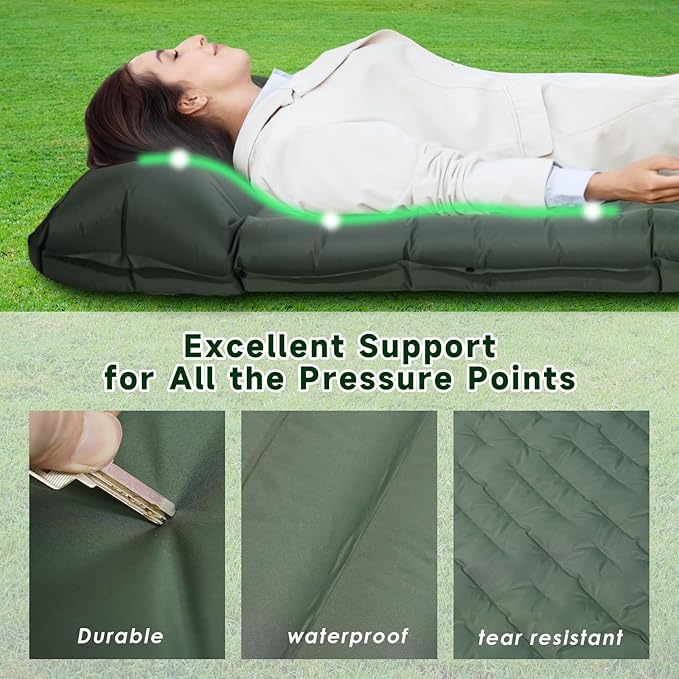 Camping Sleeping Pad with Pillow， Extra Thick 4.8 inch Ultralight Self Inflating Air Mat, Compact Lightweight Insulated Inflatable Sleep Mattress for Backpacking, Camp, Hiking, Tent