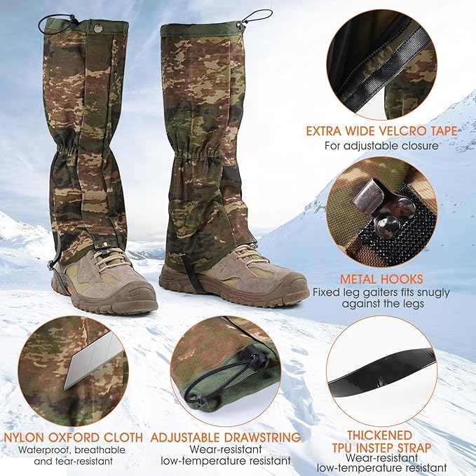 likloks Adjustable Leg Gaiters for Men & Women - Lightweight & Waterproof Gaiter for Hiking, Snow, Trail, Trekking, Hunting, Climbing