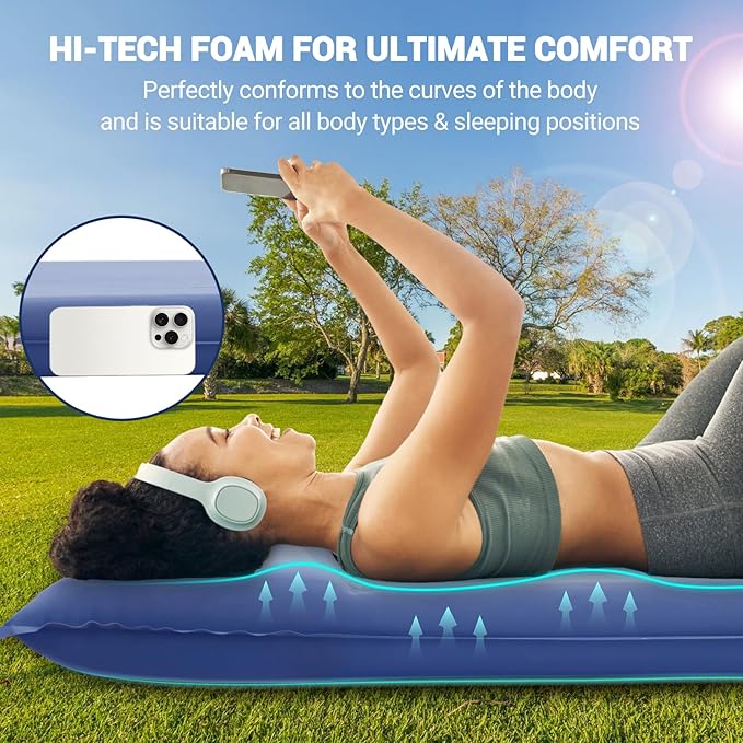 Elegear Self Inflating Sleeping Pad, Built-in Electric Pump 3.1" Ultra-Thick Memory Foam Camping Mattress with Pillow Foam Sleeping Pad for Camping R-Value 9.5 Foam Camping Pad for Car/Traveling