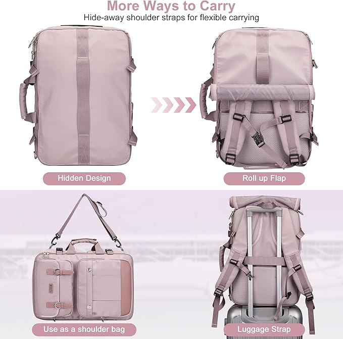 PIJUSHI Travel Backpack for Women Carry on Luggage Backpack Convertible Large Laptop Duffel Bag for Airplanes(PE049 Ashen Purple)