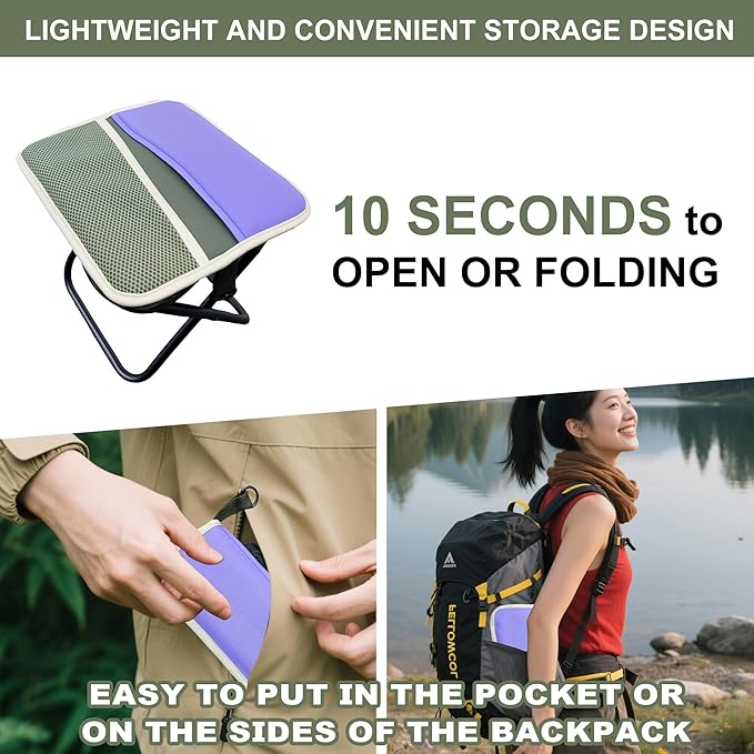 Portable Stool with Shoulder Strap-Pocket Chair for Mountaineering,Picnic,Hiking and Fishing,Handbag Style Bi-Color Foldable Stool