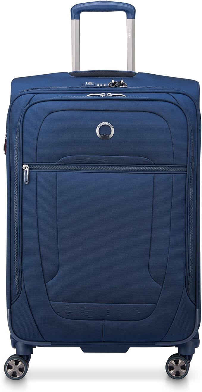 DELSEY PARIS Helium DLX Softside Expandable Luggage with Spinner Wheels, Navy Blue, Checked-Medium 25 Inch
