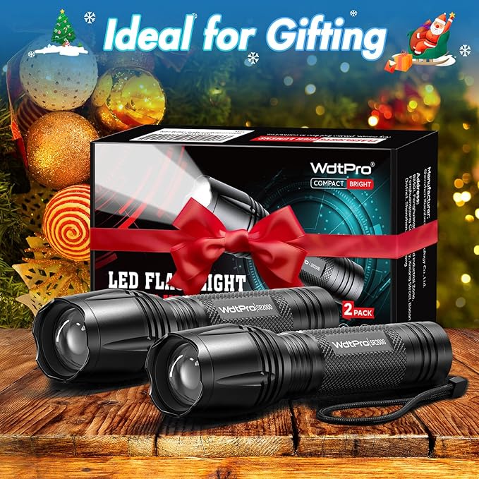 WdtPro LED Flashlight High Lumens SR2000 Pro, 4 Pack Brighter Tactical Flashlights with 5 Modes & Zoomable, Powerful Mini Flash Light for Emergency, Camping, Hiking (Black)