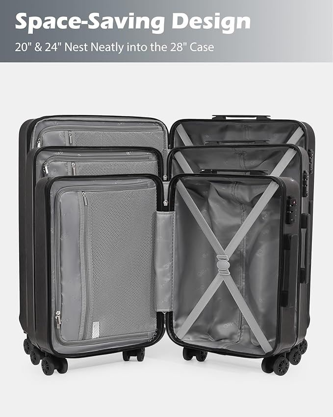 Coolife Luggage 3 Piece Set PC+ABS Hardshell Suitcases with TSA Lock, Spinner Lightweight (orange, 3 piece set)