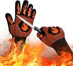 BBQ Fireproof Gloves, Grill Cut-Resistant Gloves 1472°F Heat Resistant Gloves, Non-Slip Silicone Oven Gloves, Kitchen Safe Cooking Gloves for Oven Mitts,Barbecue,Cooking, Frying,13.5 Inch-Orange