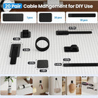 Cable Management Under Desk, 【Up to 15 Cord】【Enhanced Wire Holder】 Cord Organizer Holder, Adjustable Hook and Loop Cable Ties, Wire Clips Under Table Hider, 30 Pair(Black)