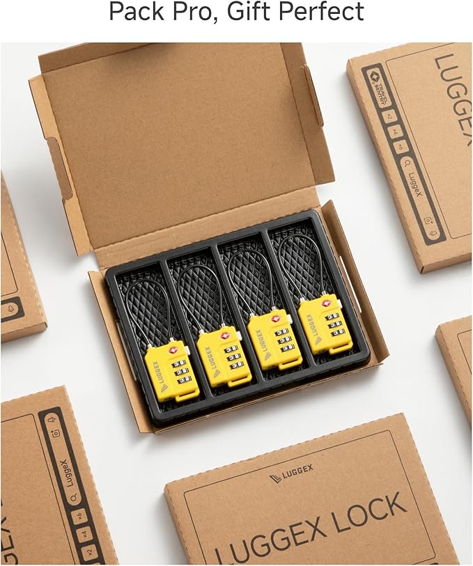 LUGGEX TSA Locks for Luggage, Suitcase Locks TSA Approved, Luggage Locks, Ease of Use & Durable(Silver Cable,4 Pack)