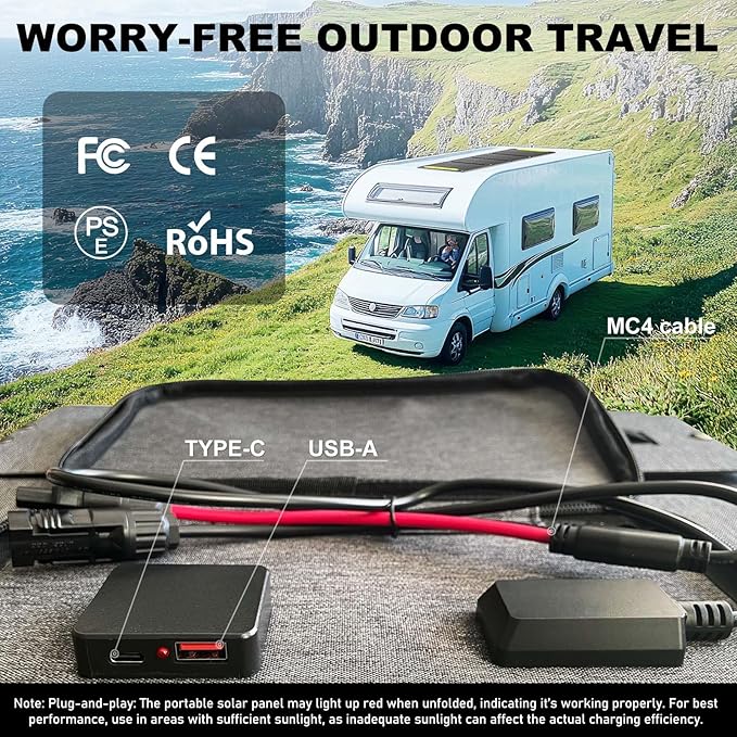 100W Foldable Solar Panel kit with Controller,Portable Solar Charger for Portable Power Station,Phone,Laptop,with M-C4 to DC5525 Output,USB-C,USB-A Port When Camping Fishing Van RV Road Trip