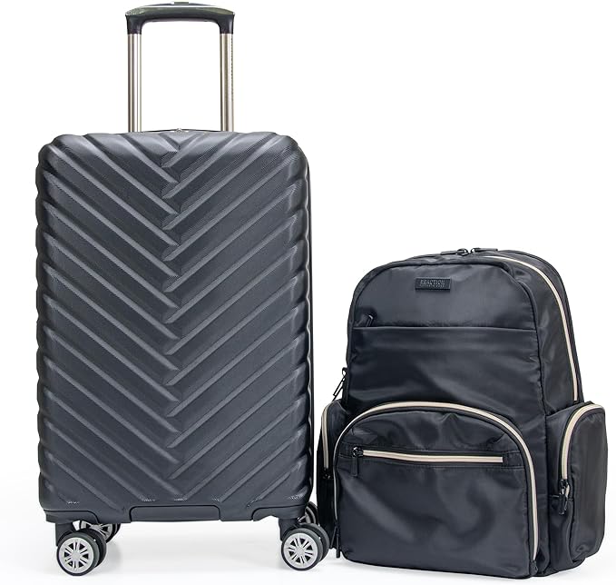 Kenneth Cole REACTION Sophie Women's Silky Nylon 15" Laptop & Tablet Anti-Theft RFID Travel Backpack Bag, Black With 20" Carry-On