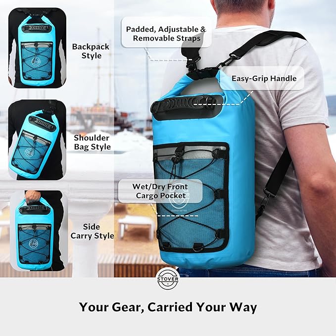 STOVER 5/10/25/30/40/55L Waterproof Backpack- Floating Dry Bag for Kayaking, Travel, Beach, Hiking, & Camping, Men/Women