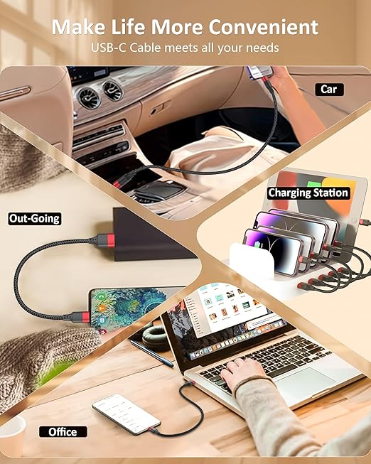 1.5ft USB C Cable, 2 Pack USB to USB C Cable 18 inch, Braided Type C Charger Cord Fast Charging for iPhone 17 16 15 Pro Max, Samsung Galaxy S25 S24 S23, Pxiel,USBC Short Cable for Car