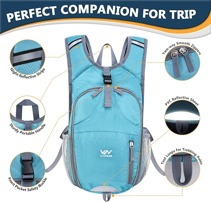 15L Hiking Backpack - Small Lightweight Packable Daypack Travel Outdoor Foldable Shoulder Bag Camping Hiking Backpack for Women Men - Blue