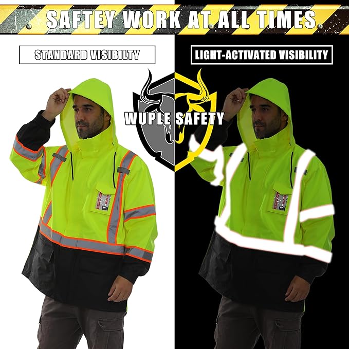 Hi Vis Safety Rain Jacket for Men Women Waterproof Breathable Rain Gears with Mesh Lining Black Bottom Lightweight Work Jacket (S/M)