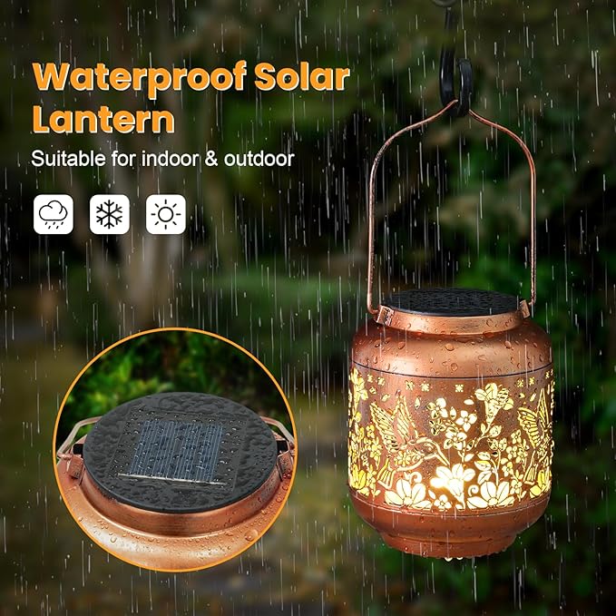 Birthday Gifts for Women Mom Grandma Solar Lantern Outdoor Waterproof, Gardening Gifts for Women, Hummingbird Garden Decor Hanging Solar Lights Yard Decorations Outdoor, Backyard, Patio, Porch