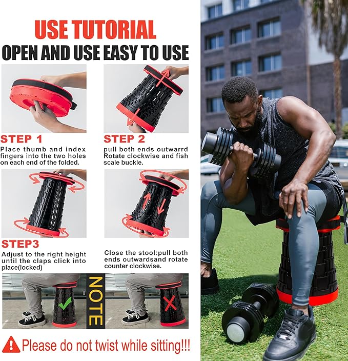 2025 2PCS Upgraded Collapsible Stool Thickened Set, Portable Stool Folding Stools, Foldable Chair for Camping Fishing Hiking BBQ and Outdoor Activities - Max 500lbs (Red)