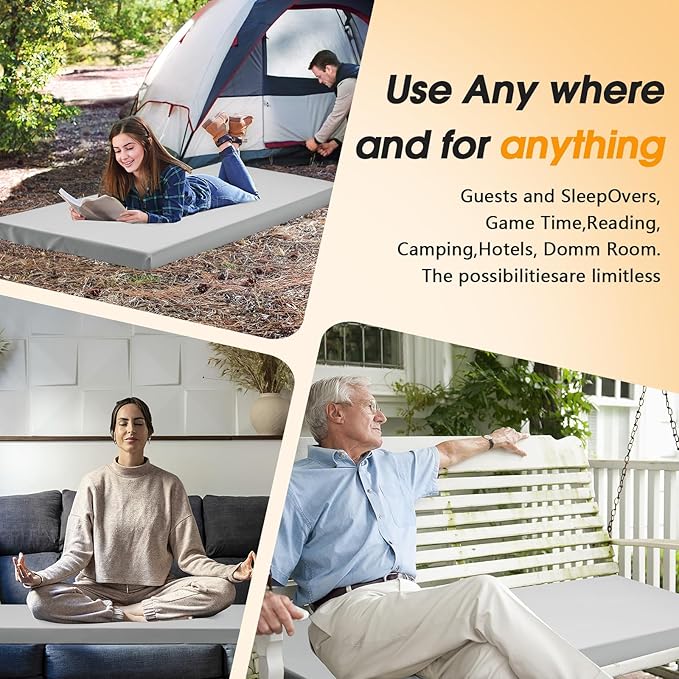 CYMULA Camping Cot Mattress 2in Memory Foam Sleeping Pad,Soft Warm Non-Slip Camping Mattress Topper with Retaining for Adults,Portable Roll up Pad for Travel(75 x30)（only Mattress）