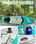 BM Paddle Board Inflatable Stand Up Paddle Board, SUP Paddleboard for Adult, Premium Accessories | Non-Slip EVA Deck & Foam Handles, Camera Mount, Double Action Pump, 85L Travel Backpack