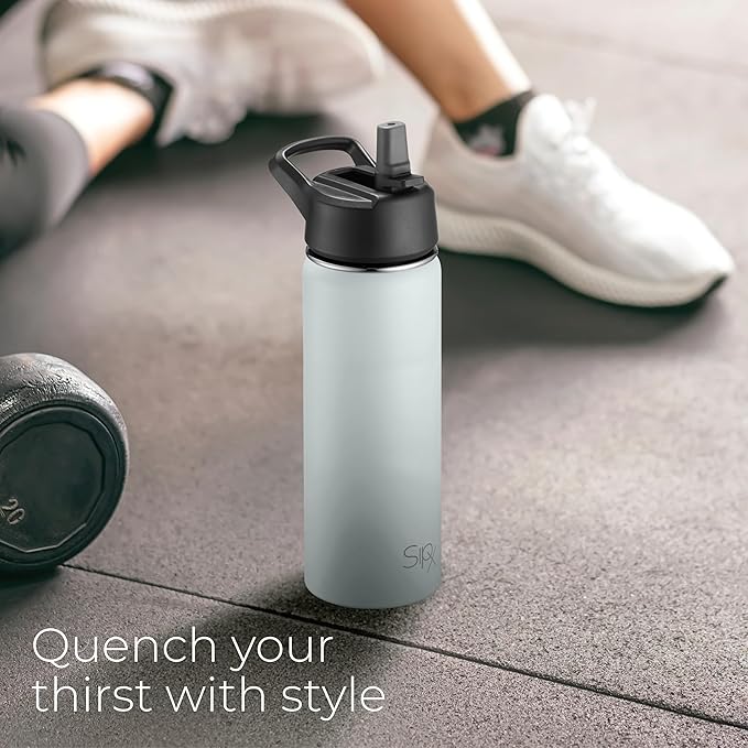 SipX™ Triple-Insulated Stainless Steel Water Bottle 18oz. With 3 Lids, BPA-Free Reusable Insulated Water Bottle Keeps Cold 24 Hours, (Blue)