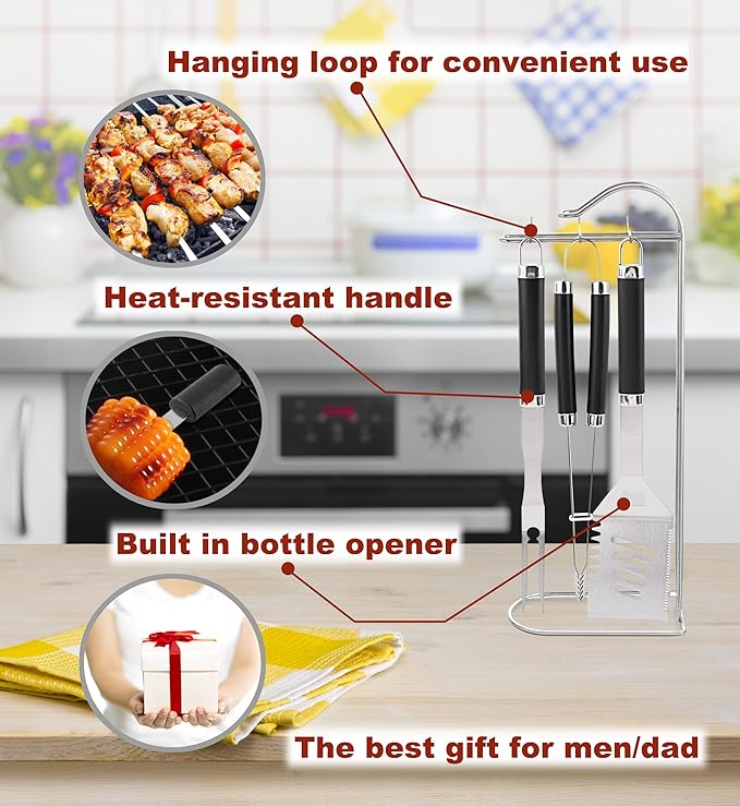 ROMANTICIST 20pcs Heavy Duty BBQ Grill Tool Set in Case - The Very Best Grill Gift for Father's Day and Christmas - Professional BBQ Accessories Set for Outdoor Cooking Camping Grilling Smoking, Black