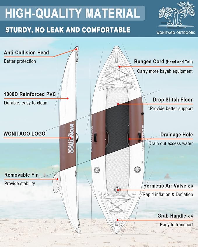 PVC Inflatable Kayak with Drop Stitch Floor, Recreational Touring Kayak with Kayak Paddle, Hand Pump and Carrying Bag, 1-2 Person