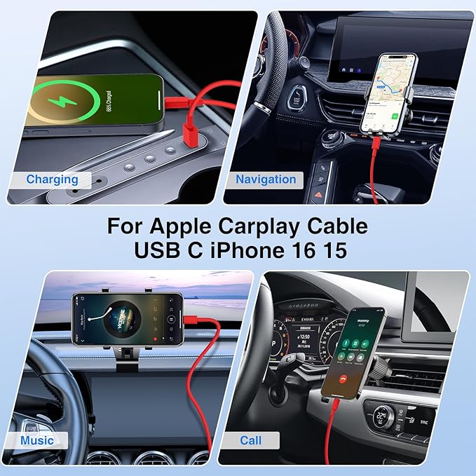 USB C Car Charger for iPhone 17 16 15 Pro Max, 40W Dual Port USB-C & USB-A Car Fast Charging Adapter, 2X6.6FT C to C Cable & A to C Carplay Cable for iPhone 17 16 15 Series/iPhone Air,iPad,Samsung-Red