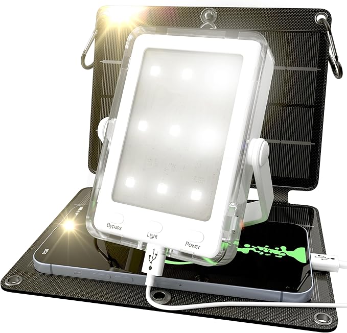 PRAANA Portable Solar Power Bank & Flashlight with 7W Panel – 3in1 Survival Kit | 5000mAh USB-C Charger & 800-Lumen Light | Must-Have Power Backup for Home, Power Outages & Camping | iPhone & Android