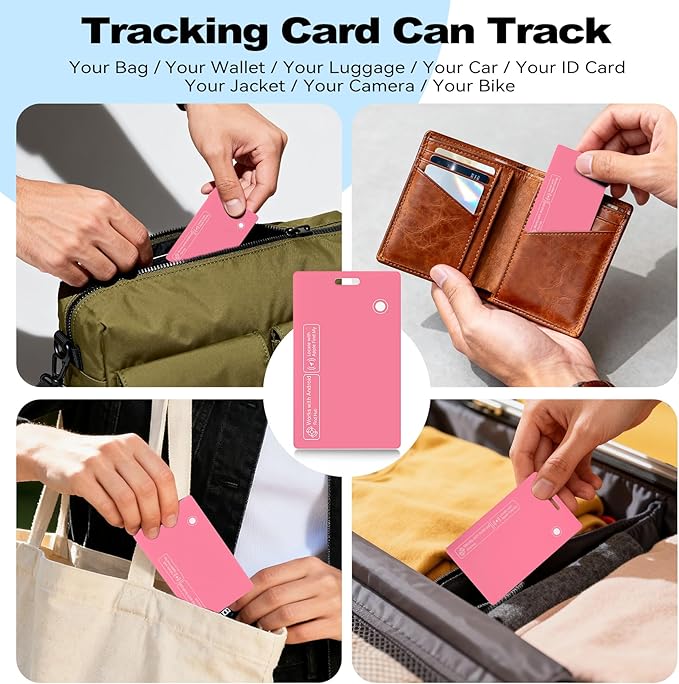 Dual Platform(Both iOS&Android) Rechargeable Air Tags Wallet Tracker Card, Smart Wallet Finder, Compatible with Apple Find My & Google's Find Hub, Item Locator, Wireless Charging (Pink-1 Piece)