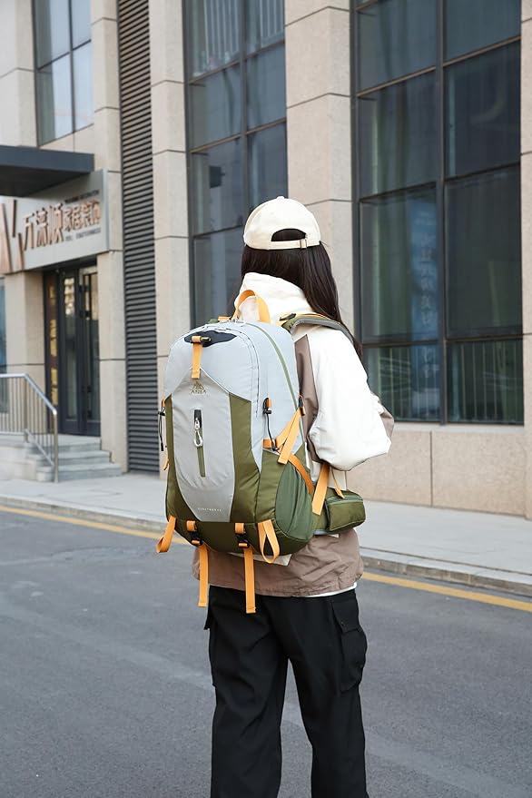 40L Hiking Backpack for Men and Women, Lightweight Waterproof Packable Camping Travel Daypack with Rain Cover (Gray & Army Green, 40 Liter)