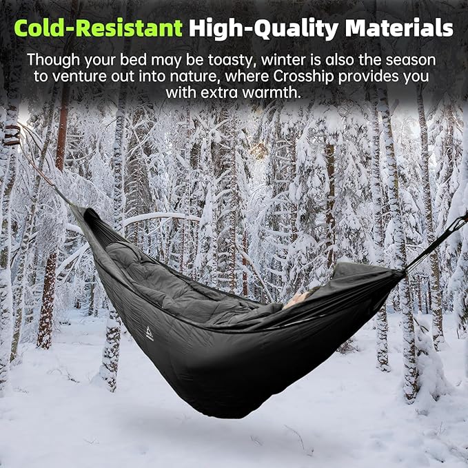 Hammock Underquilt for Camping Hammock - Black - Full Length Camping Quilt for Lightweight Soft Warm 3-4 Seasons 41-68°F, for Hiking Backpacking Traveling Beach (Hold Up to 500lbs)