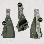 Antik Kraft Tasha Webbing Strap Sling (Moss) | Vegan Leather Crossbody Bag for Women with 16-20" Strap | Sling Bags for Women with Durable Antique Brass Hardware | 7in x 2.5in x 12.5in |