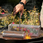 BBQ Net Tube - 2 Pack Rolling BBQ Basket, Quadratisches Verdicktes Design, Rolling BBQ Basket für Outdoor BBQ, rundes Edelstahl BBQ Netz, Camping Grill für Gemüse, Chips und Fisch