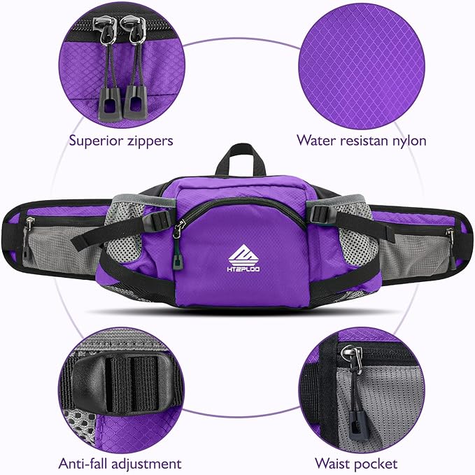 Fanny Pack Waist Bag with Water Bottle Holder for Men Women Running Hiking Travel Dog Walking Workout Cycling Outdoor (Purple)