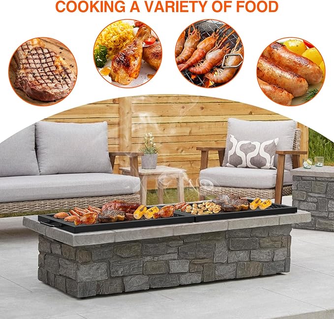 only fire Foldable X-Marks Fire Pit Cooking Grate, Portable Rectangle Campfire Grill Grate with Handles, Heavy Duty Steel Campfire BBQ Grill for Outdoor, 44 inch