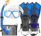 Kids Mask Fins Snorkel Set Snorkeling Packages, with Diving Mask, Snorkel, Adjustable Swim Fins, Mesh Bag, Anti-Fog Anti-Leak Snorkeling Gear for Kids for Snorkeling Swimming Diving