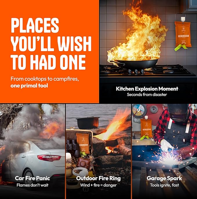 Emergency Fire Blanket 40"x40" (1-Pack) – Fireproof Survival Blanket for Home, Kitchen, RV & Camping – Smothers Grease & Electrical Fires – Reusable, Pet & Family Safe Fire Safety Gear