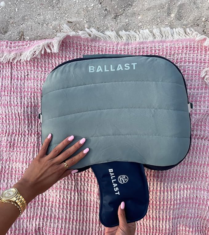 Ballast Cool Combo Beach Pillow - One Inflatable Pillow + One Cooling Pack Bundled Together, The Best Way to Chill at The Beach, Pool, Or Camping (Moonlight Grey)