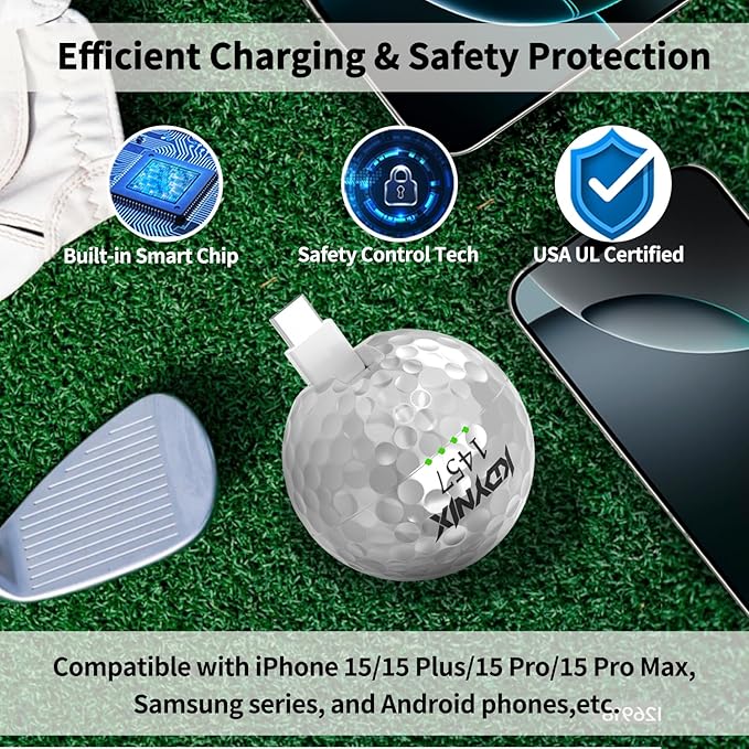 2000mAh Creative Golf Ball Power Bank, Emergency Mini Power Portable Charger USB-C, Compatible with iPhone15,16，17，15 Plus,15 Pro Max, Gift for Golf Lover Men Women (Silver Golf Power Bank)