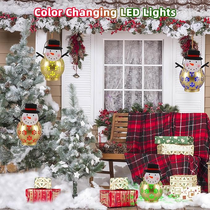 Snowman Christmas Decorations Solar Powered with LED Lights Outdoor Christmas Lanterns for Porch, Solar Snowman Lights Outdoor for Holiday Decor