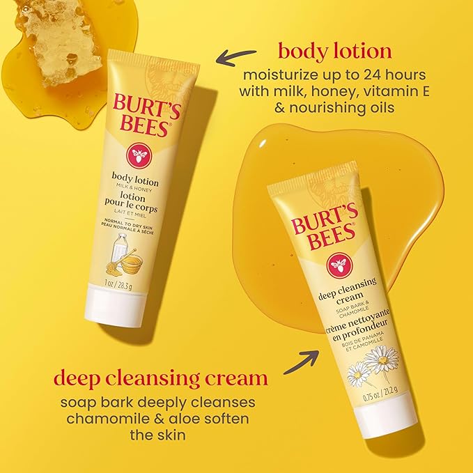 Burt's Bees Mothers Day Gifts Ideas - Essentials Everyday Set, 5 Travel Size Products - Deep Cleansing Cream, Hand Salve, Body Lotion, Foot Cream and Original Lip Balm