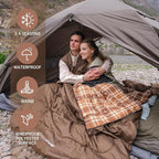 KingCamp Double Sleeping Bag for Adults, Queen Size 2 Person XXL Flannel Sleeping Bag, Waterproof Lightweight Flannel Quilt with 2 Pillows, Perfect for Couples Family Camping Hiking