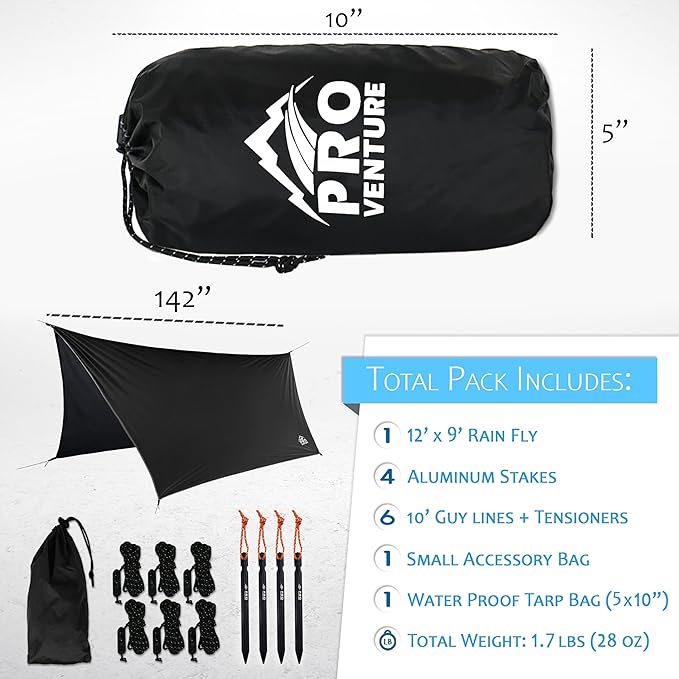 Waterproof Hammock Rain Fly [12ft x 9ft] - Portable Large Camping Tarp - Premium Lightweight Ripstop Nylon Cover - Fast Set Up + Accessories - A Camping Gear Essential! 12x9 ft HEX Shape