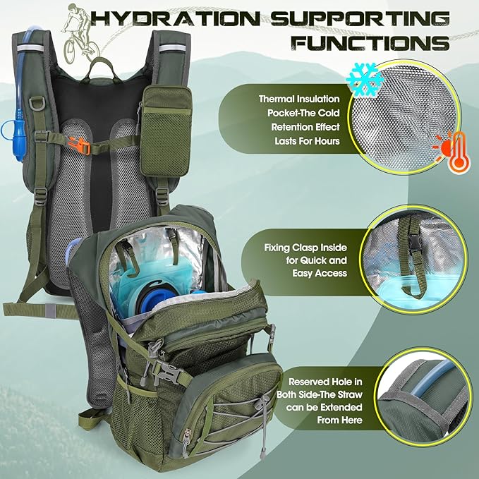 Hydration Backpack with Water Bladder, 18L Lightweight Hiking Backpack for Women&Men Small Insulated Hydration Water Pack for Hiking, Running, Cycling, Biking