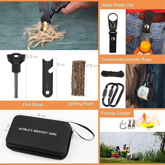Survival Kit 34 in 1 Emergency Tactical Survival Gear Camping Tool Accessories Equipment Gifts for Men Christmas Stocking Stuffers Valentines Birthday Fathers Day for Dad Husband